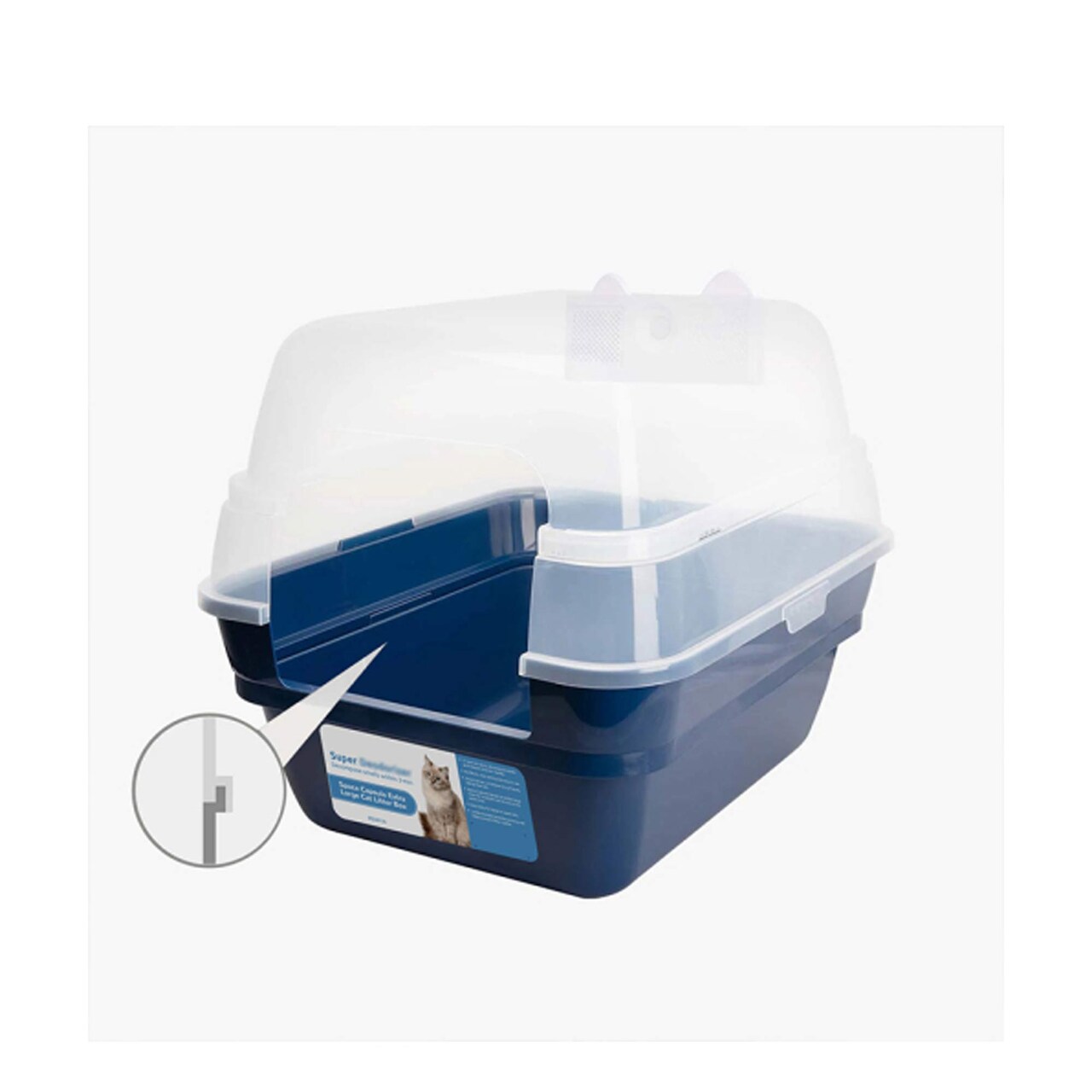 Blue Space Capsule Plastic Cat Litter Box Easy Clean Pet Toilet 21.60" x 17.80" x 17.30"